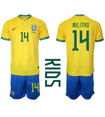 Brasilien Eder Militao #14 babykläder Hemmatröja barn VM 2022 Korta ärmar (+ Korta byxor)